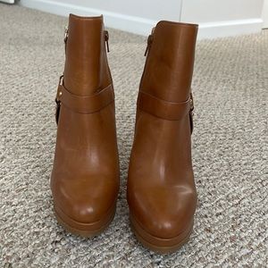 Gianni Bini Caramel Leather Platform Booties